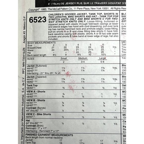 McCalls 6523 Sewing pattern Kids hoodie tank top shorts hat size small - Picture 4 of 7